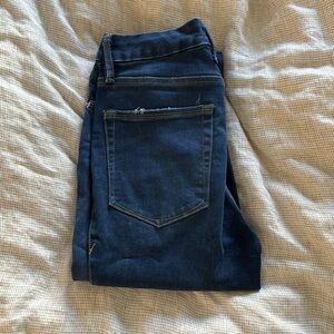 Good American Good Waist Dark Blue Skinny Jeans No Holes size 28 6 Raw Hem Denim